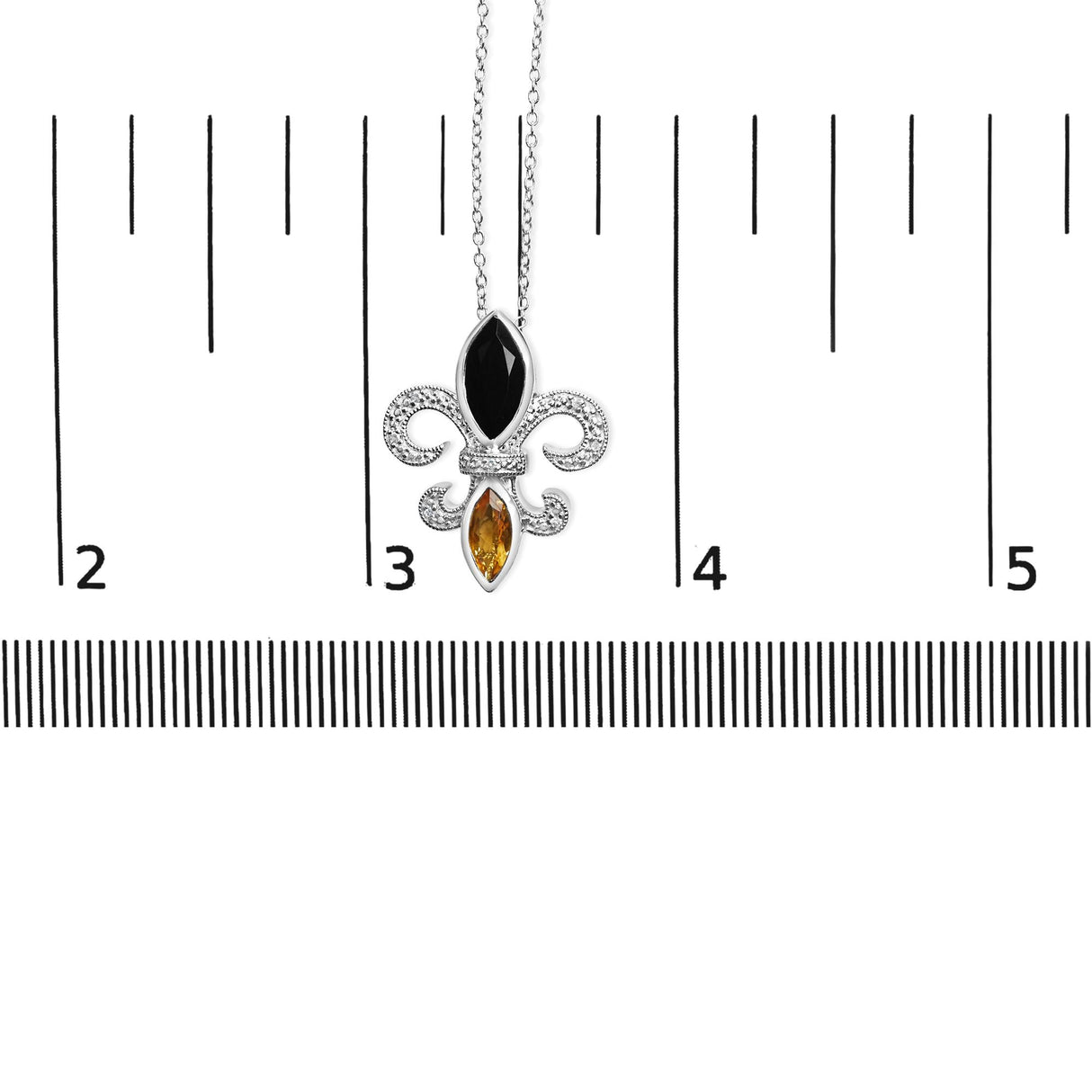 .925 Sterling Silver Marquise Onyx and Citrine and Diamond Accent Fleur De Lis Pendant Necklace (H-I Color, SI1-SI2 Clarity) - 18" by Haus of Brilliance