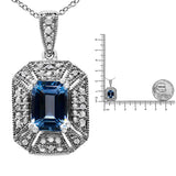 .925 Sterling Silver Blue Topaz and Diamond Accent Art Deco Style 18" Pendant Necklace (I-J Color, I1-I2 Clarity) by Haus of Brilliance