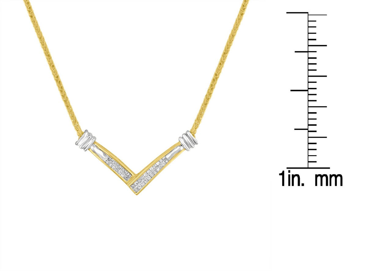 14K Yellow and White Gold 1/4 Cttw Princess Cut Diamond Channel-Set “V” Shape 18" Pendant Necklace (H-I Color, SI2-I1 Clarity) by Haus of Brilliance