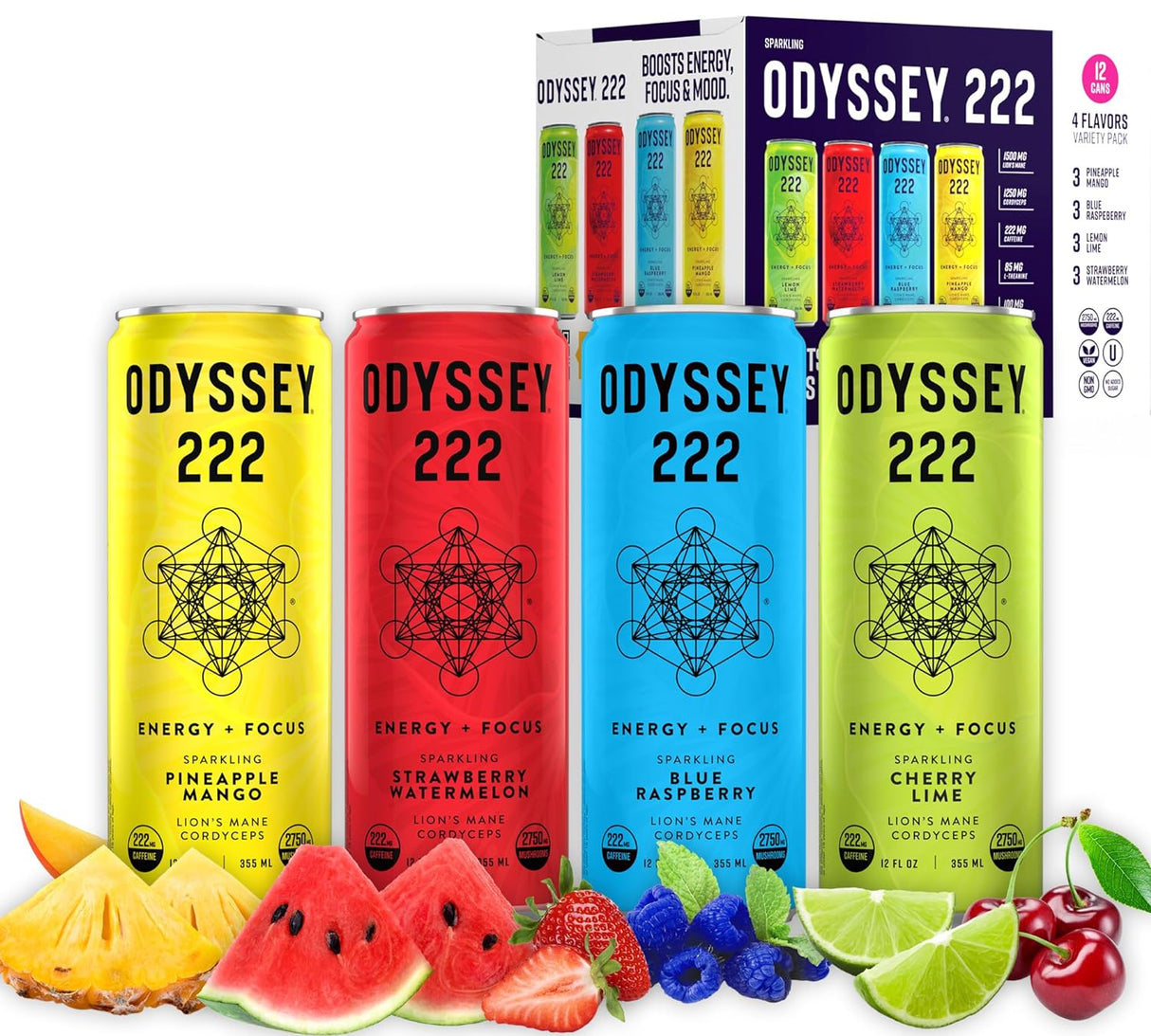 222 Variety Pack 222mg Caffeine Sparkling Energy Drink 12 Pack by OdysseyElixir