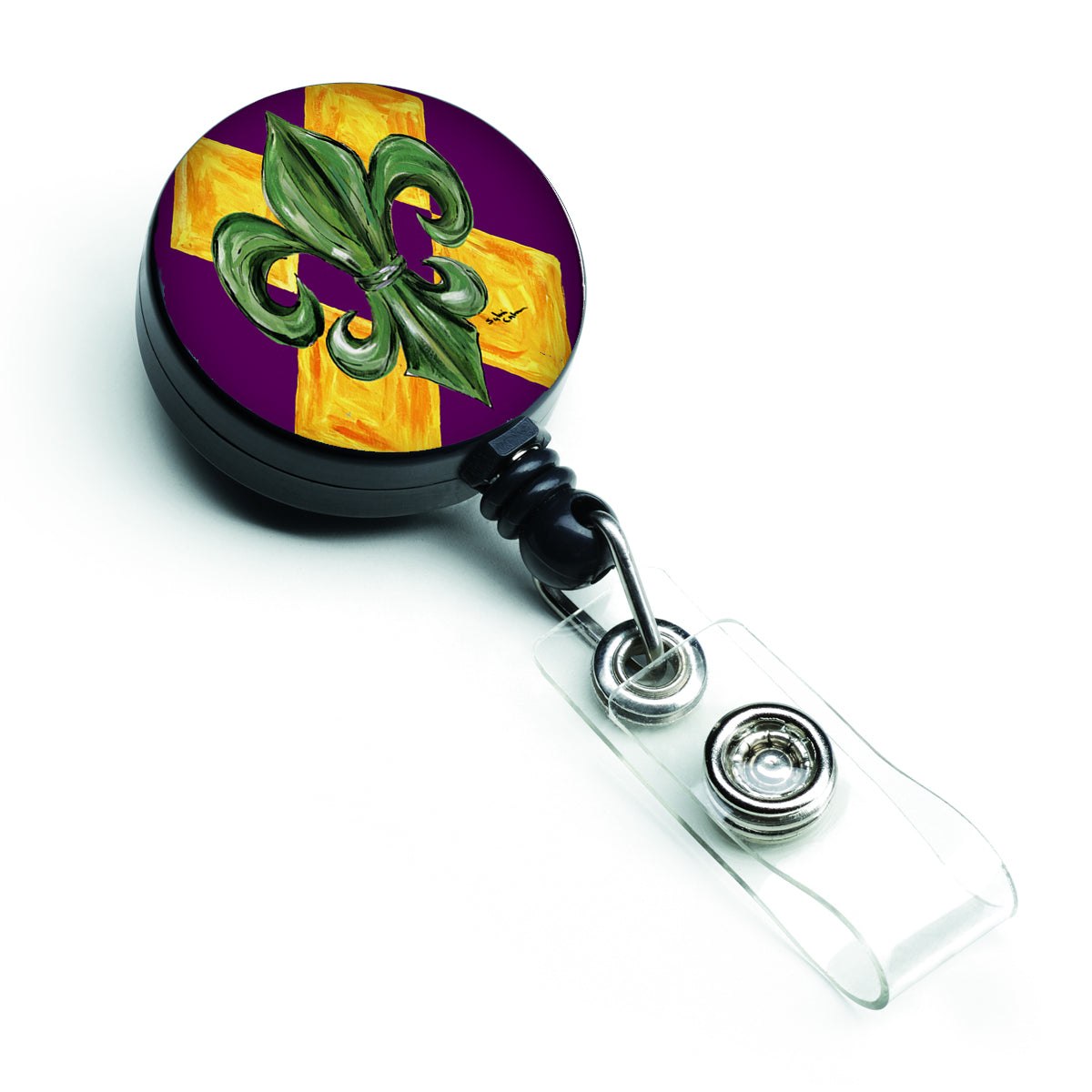 Mardi Gras Fleur de lis Purple Green and Gold Retractable Badge Reel 8133BR by Caroline's Treasures