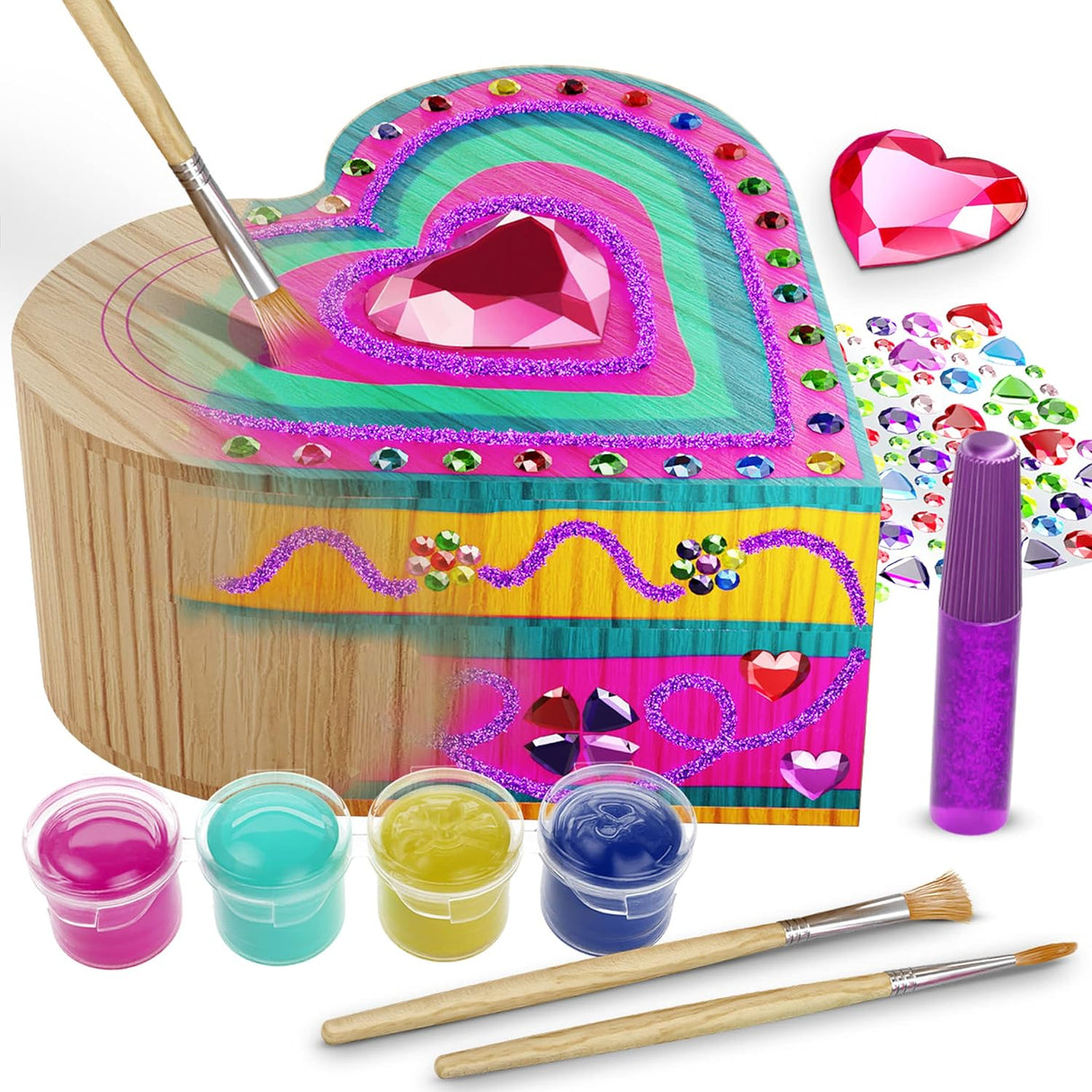 Paint Your Own Wooden Kids Heart Treasure Box Kit by Surreal Brands