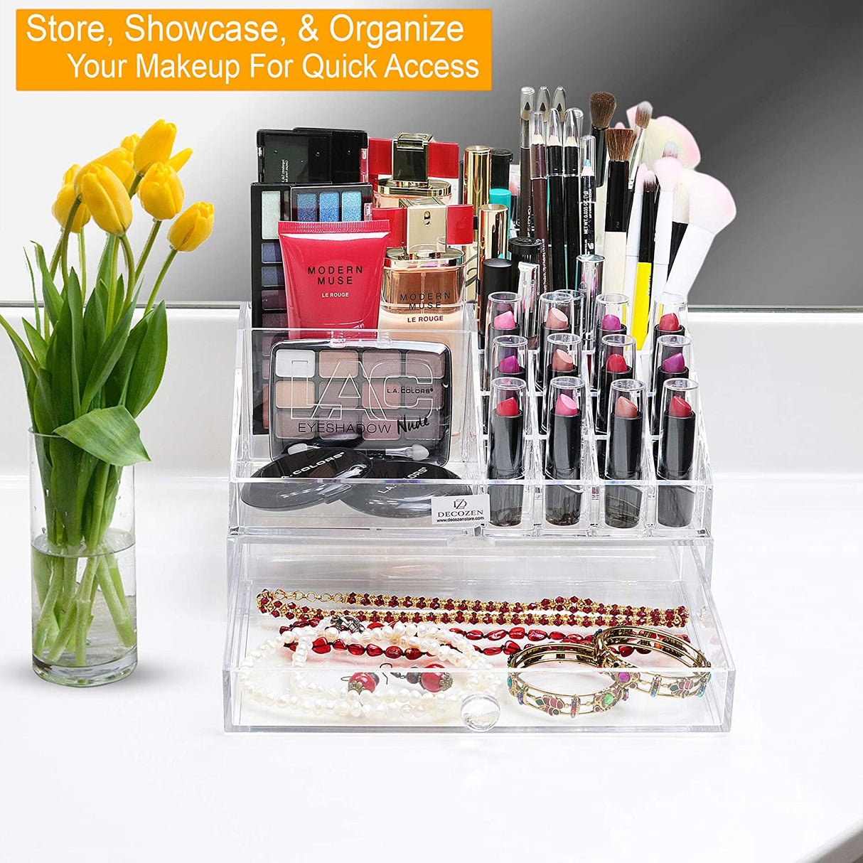 Clear Makeup Organizers - 19 Slots and 1 Drawer by Decozen