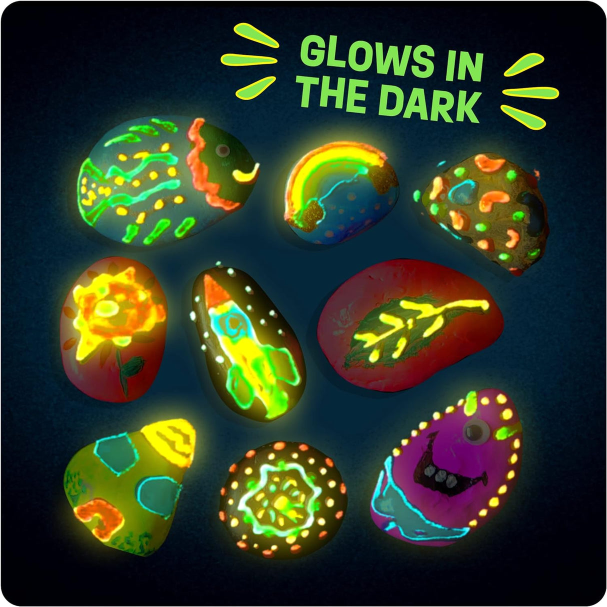 Kids Rock Painting Kit - Glow in The Dark - Arts & Crafts Gifts for Boys and Girls Ages 4-12 by Surreal Brands