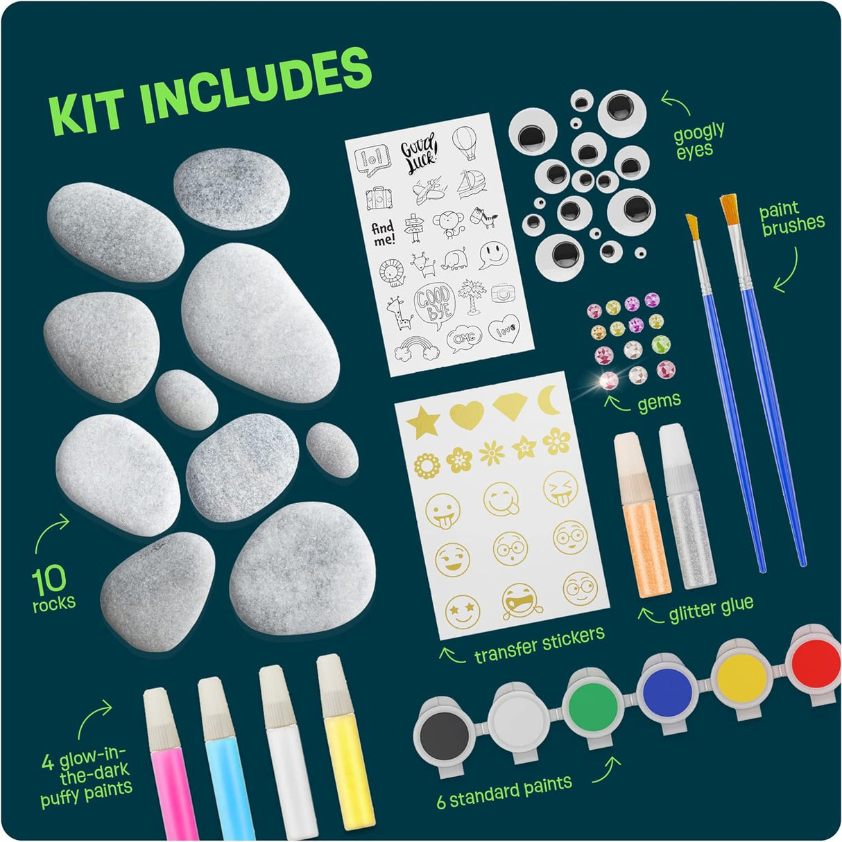 Kids Rock Painting Kit - Glow in The Dark - Arts & Crafts Gifts for Boys and Girls Ages 4-12 by Surreal Brands