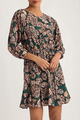 Donna Morgan Crew Neck Long Sleeve Tie Waist Floral Print Keyhole Back Polyester Dress by Curated Brands