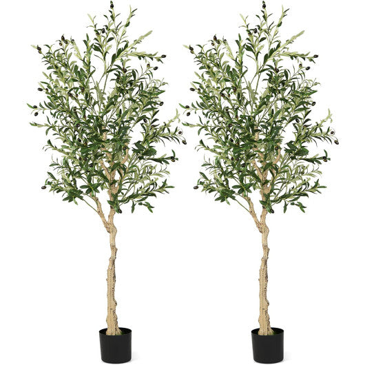 6 Feet Artificial Olive Tree in Cement Pot-2 Pieces