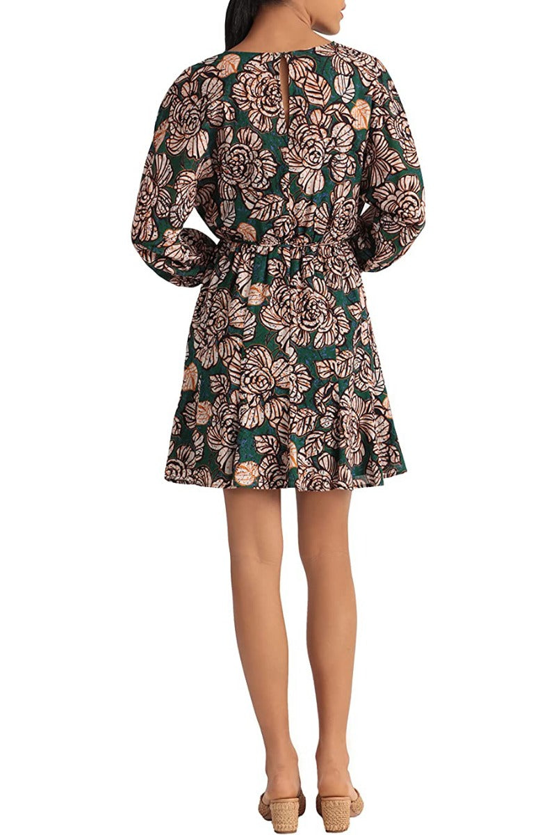 Donna Morgan Crew Neck Long Sleeve Tie Waist Floral Print Keyhole Back Polyester Dress by Curated Brands