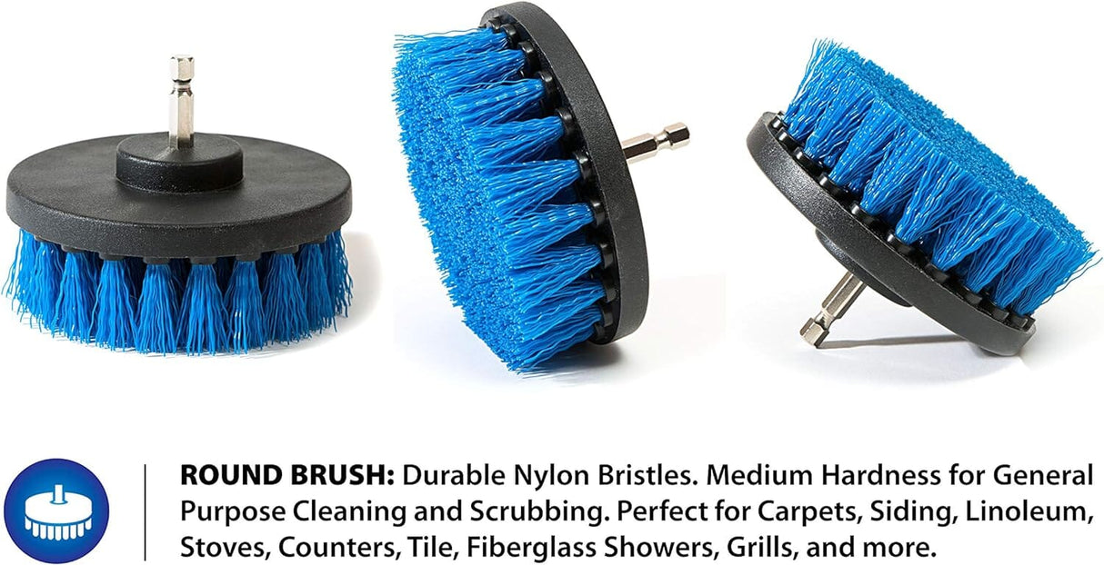 RevoClean 4 Piece Scrub Brush Power Drill Attachments-All Purpose Time Saving Kit-Perfect for Cleaning Grout, Tile, Counter, Shower, Grill, Floor, Kitchen, Blue & White by TubShroom.com