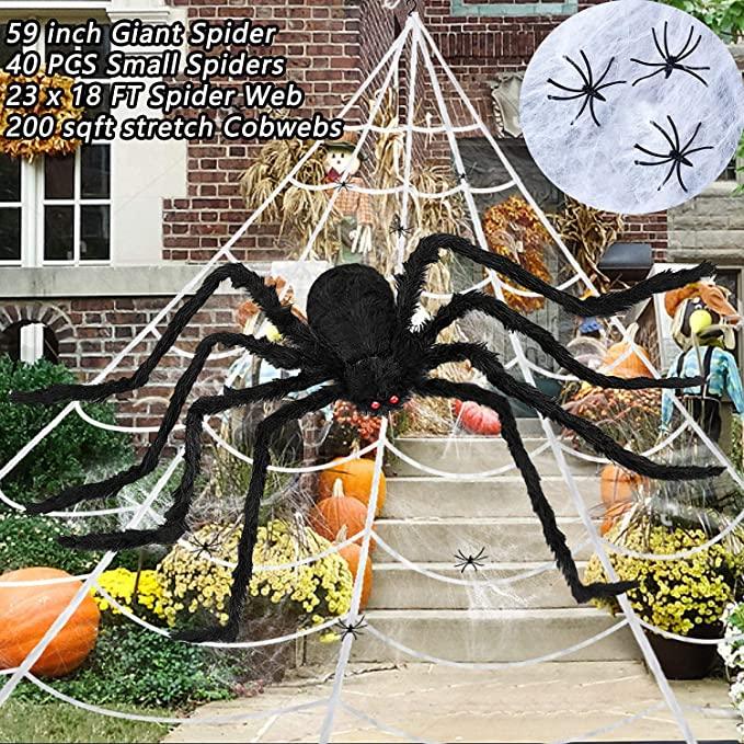 Giant Spider Web Set for Halloween Decorations Outdoor with 59" Large Spider 275" #ns23 _mkpt4 by Js House - Vysn