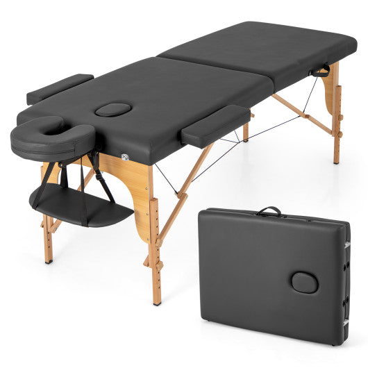 84 Inch Foldable Massage Table with Carrying Bag and Height Adjustable-Black