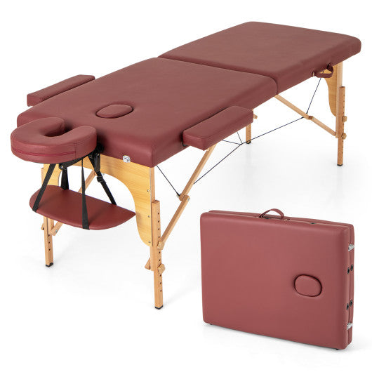 84 Inch Foldable Massage Table with Carrying Bag and Height Adjustable-Red