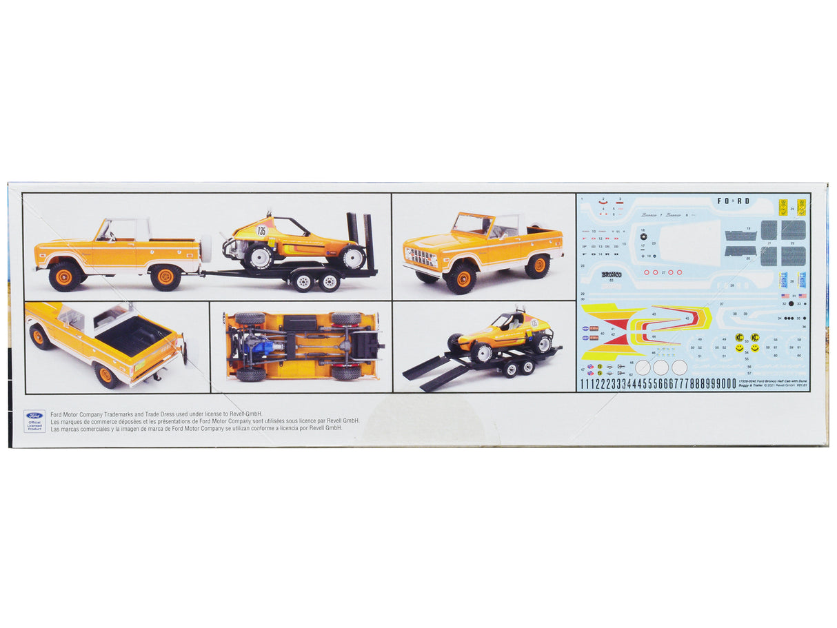 Level 5 Model Kit Ford Bronco Half Cab with Dune Buggy and Flatbed Trailer 1/25 Scale Model by Revell
