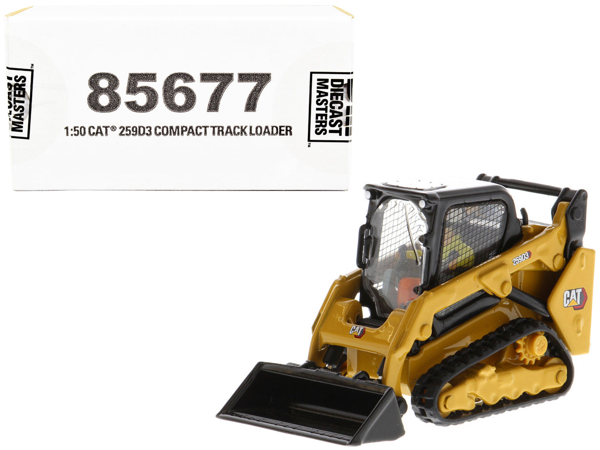 CAT Caterpillar 259D3 Compact Track Loader with Work Tools and Operator Yellow "High Line Series" 1/50 Diecast Model by Diecast Masters