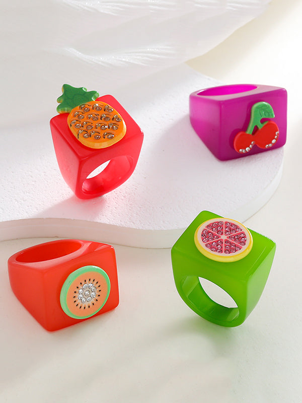 Geometric Fruit  Rhinestone Rings Accessories by migunica