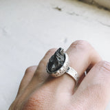 Oval Raw Meteorite Ring in Silver by Yugen Handmade