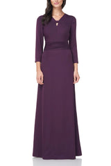 JS Collections V-Neck Long Sleeve Twist Front Solid Stretch Crepe Dress by Curated Brands