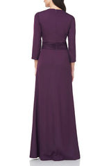 JS Collections V-Neck Long Sleeve Twist Front Solid Stretch Crepe Dress by Curated Brands