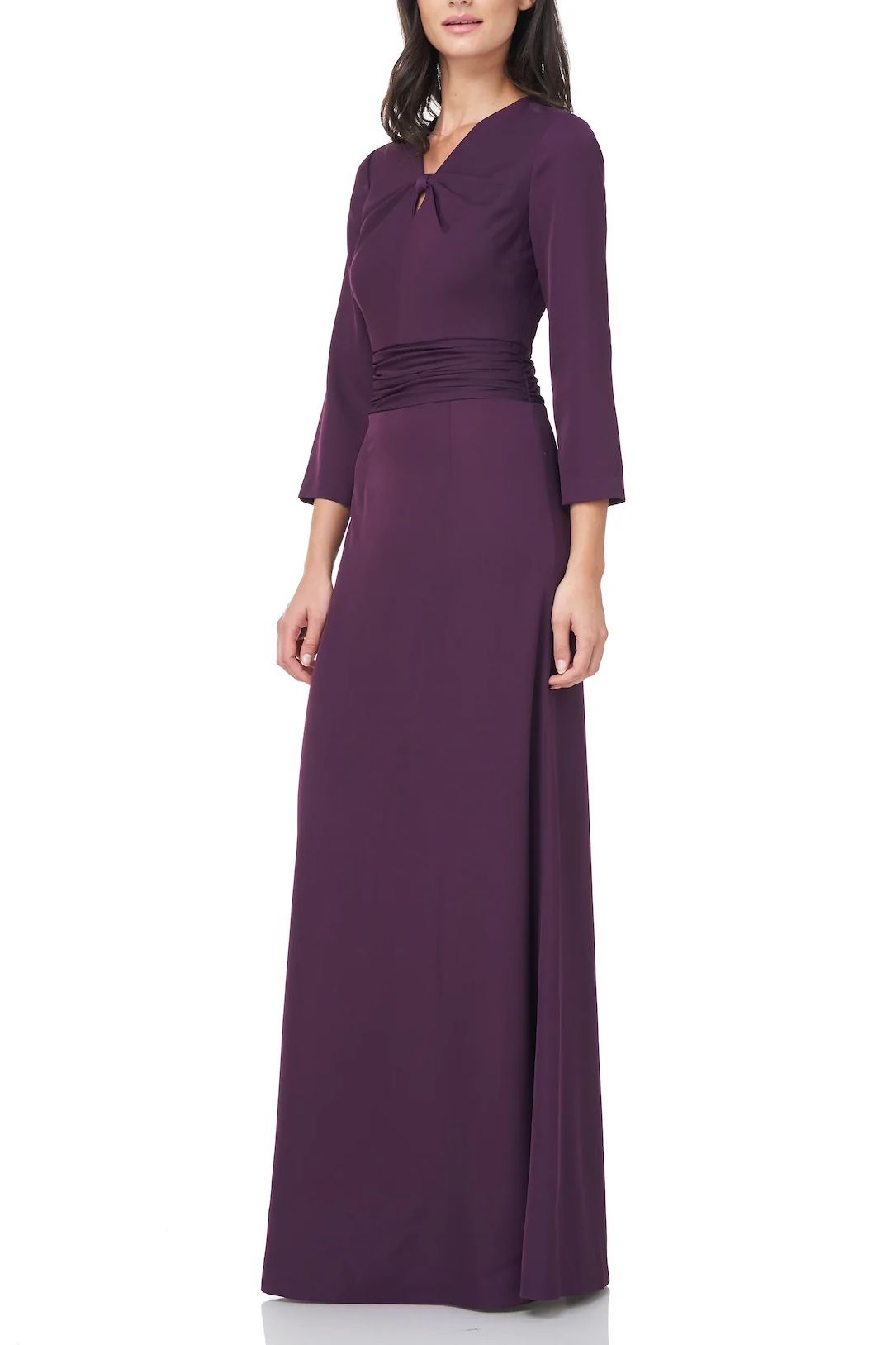 JS Collections V-Neck Long Sleeve Twist Front Solid Stretch Crepe Dress by Curated Brands