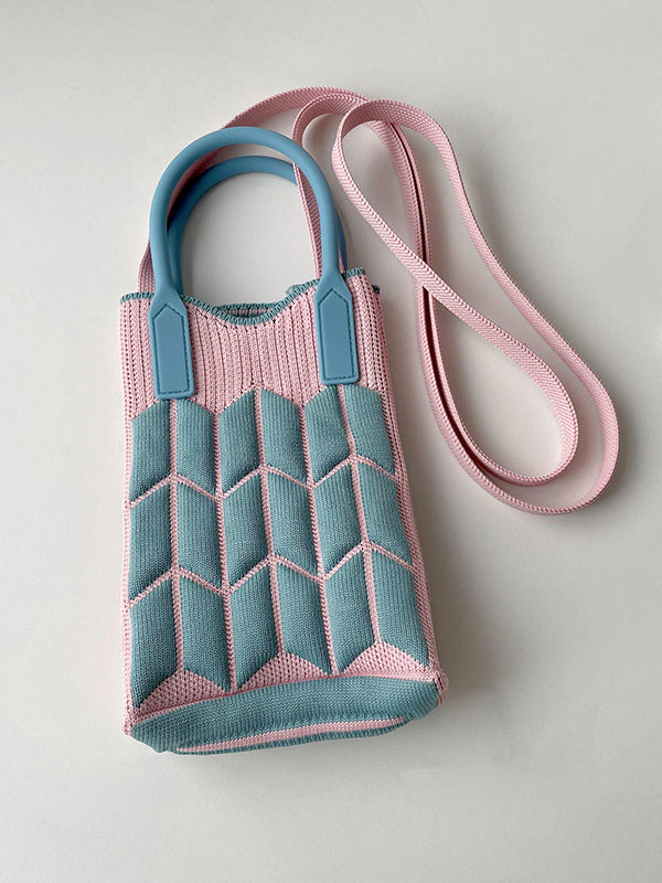 Original Contrast Color Geometric Knitting Bags Accessories by migunica