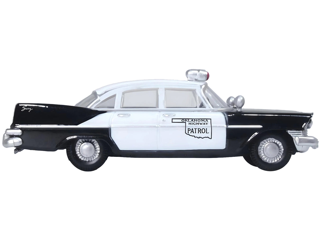 1959 Plymouth Savoy Black and White "Oklahoma Highway Patrol" 1/87 (HO) Scale Diecast Model Car by Oxford Diecast