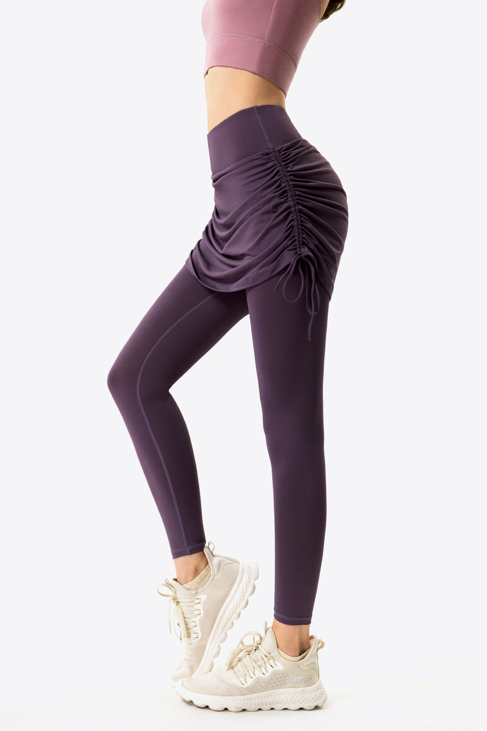 Drawstring Ruched Faux Layered Yoga Leggings by Blak Wardrob