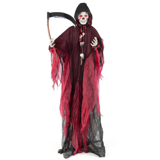 8 Feet Halloween Standing Grim Reaper with Terrifying Sounds and Lighted Eyes