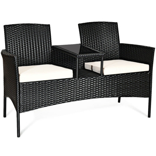 Wicker Patio Conversation Furniture Set with Removable Cushions and Table-White