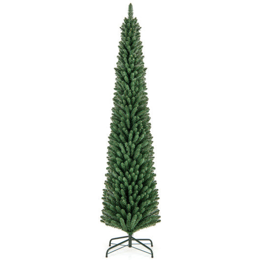 5/6/7/8 Feet Pencil Christmas Tree with 295/392/523/671 Memory Wire Branch Tips and Upgraded Metal Stand-8 ft