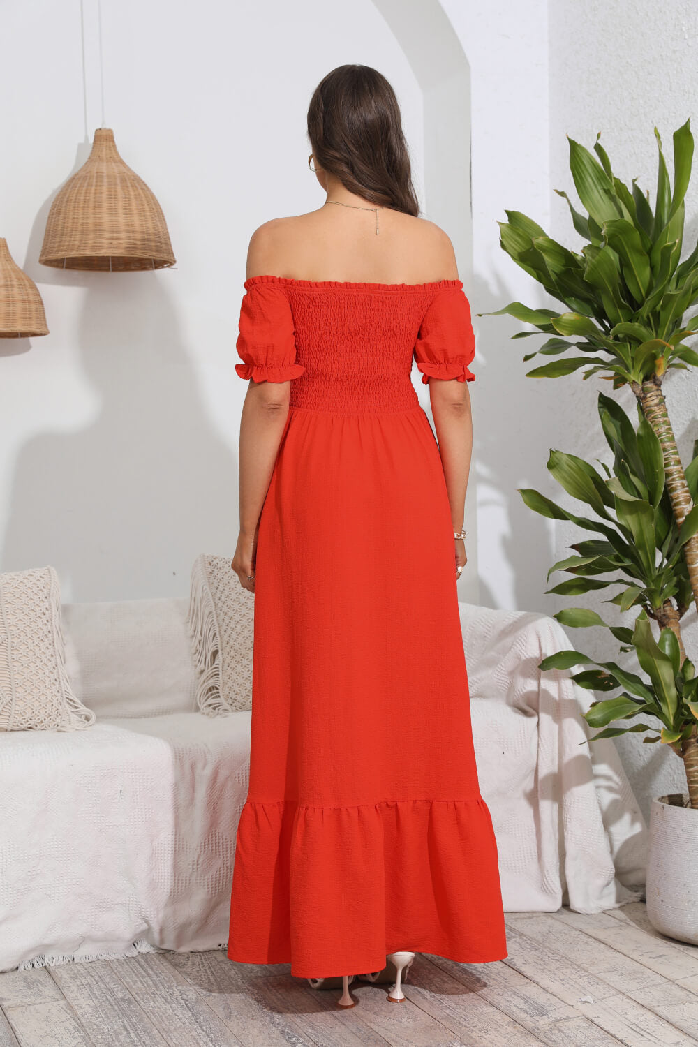 Smocked Off-Shoulder Maxi Dress by Faz