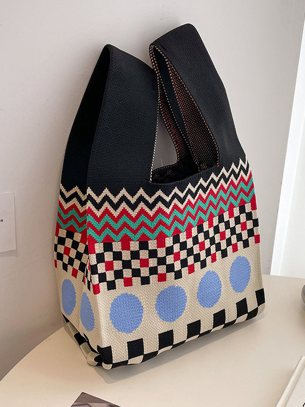 Checkerboard Striped Bags Woven Handbag by migunica