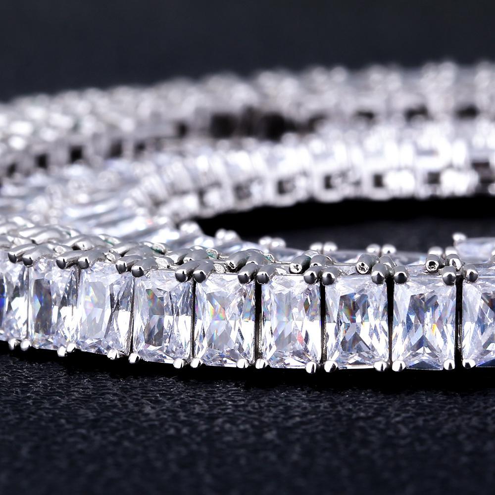 8mm Baguette Cut CZ Diamond Tennis Chain in White Gold by Bling Proud | Urban Jewelry Online Store