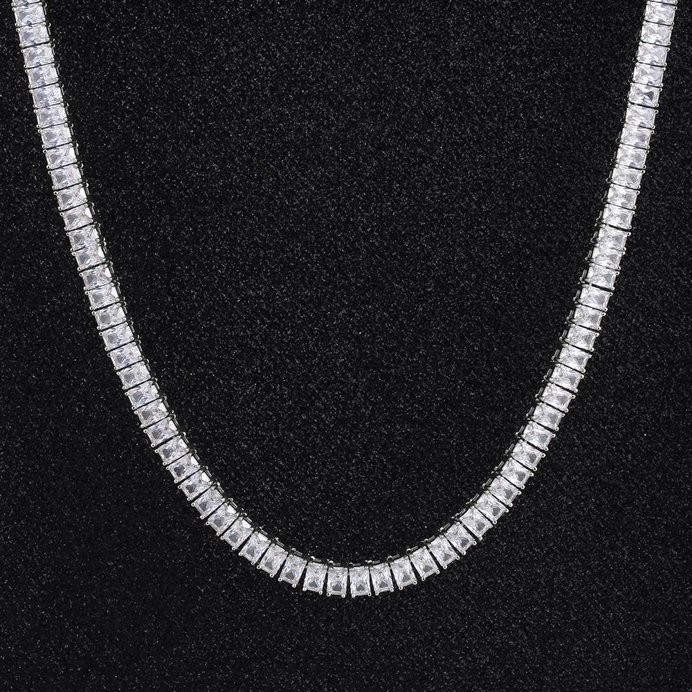 8mm Baguette Cut CZ Diamond Tennis Chain in White Gold by Bling Proud | Urban Jewelry Online Store