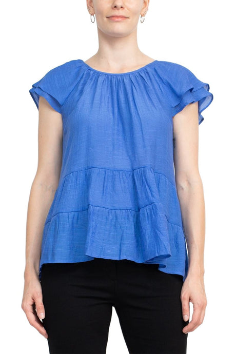 Counterparts Scoop Neck Cap Sleeve Ruched Rayon Top by Curated Brands