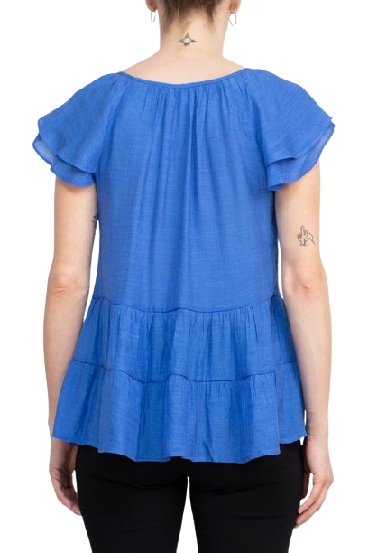 Counterparts Scoop Neck Cap Sleeve Ruched Rayon Top by Curated Brands