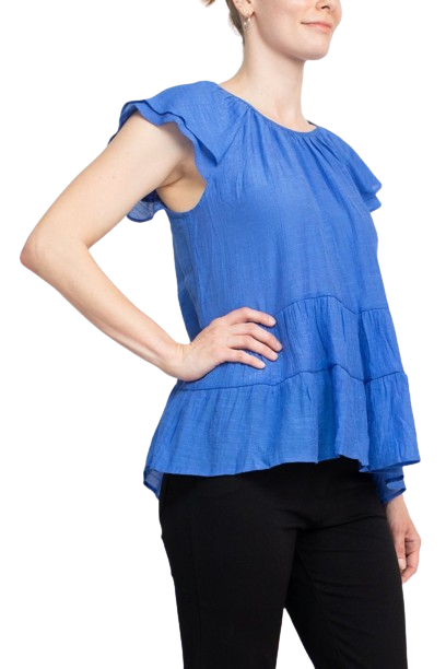 Counterparts Scoop Neck Cap Sleeve Ruched Rayon Top by Curated Brands