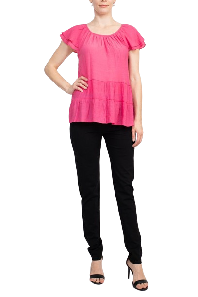 Counterparts Scoop Neck Cap Sleeve Ruched Rayon Top by Curated Brands