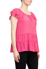 Counterparts Scoop Neck Cap Sleeve Ruched Rayon Top by Curated Brands