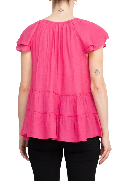 Counterparts Scoop Neck Cap Sleeve Ruched Rayon Top by Curated Brands