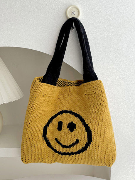 Smiley Face Pattern Woven Handbag by migunica