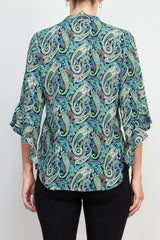 Counterparts split neck button ruffle sleeve multi print chiffon top by Curated Brands