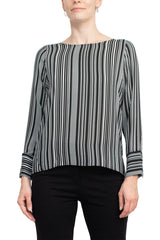 Counterparts Boat Neck Cuffed Long Sleeve Stripe Print Crepe Top by Curated Brands