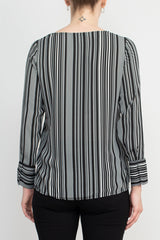 Counterparts Boat Neck Cuffed Long Sleeve Stripe Print Crepe Top by Curated Brands