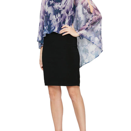 SL Fashion Crew Neck Printed High Low Hem Overlay ITY Dress by Curated Brands