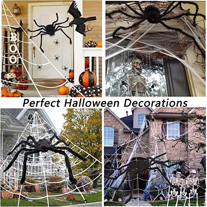 Giant Spider Web Set for Halloween Decorations Outdoor with 59" Large Spider 275" #ns23 _mkpt4 by Js House - Vysn