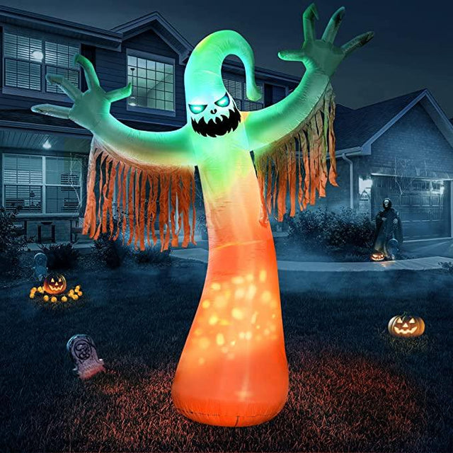 10 Ft Halloween Inflatables Ghost Decoration, Built-in Orange LED Lights with Flame by Js House - Vysn