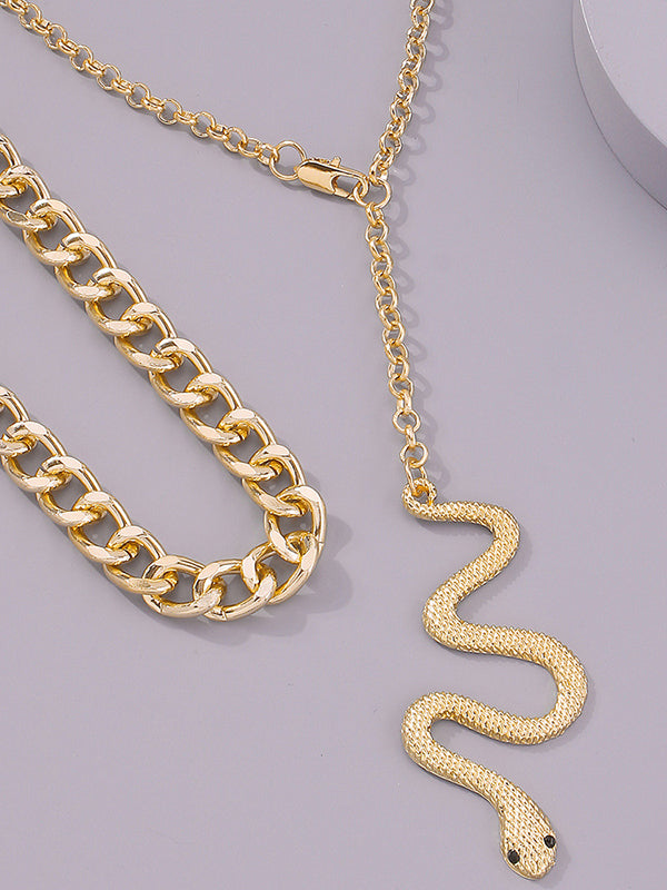 Two Pieces Chains Snake Shape Necklaces Accessories by migunica