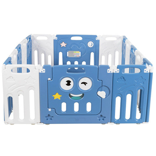 16-Panel Foldable Baby Playpen Kids Activity Centre-Blue