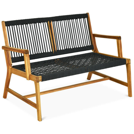 2-Person Acacia Wood Yard Bench for Balcony and Patio-Black