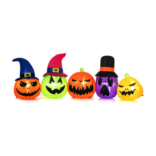 9 Feet Inflatable Pumpkin Patch Family with Built-in LED Lights and Witch Hats